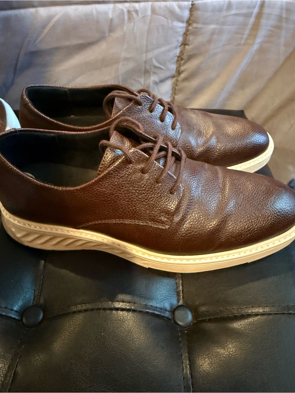 Calvin Klein Men's Brown Leather Lace-Up Casual Dress Shoes-8